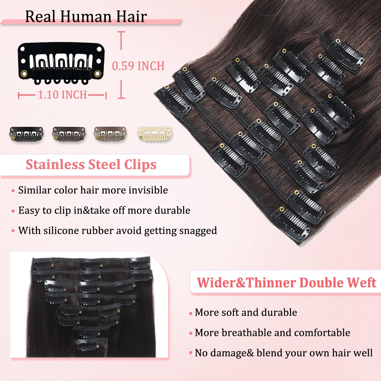 Stylifo clip-in extension in-hand display demonstrates 16-inch length for visible thickness.