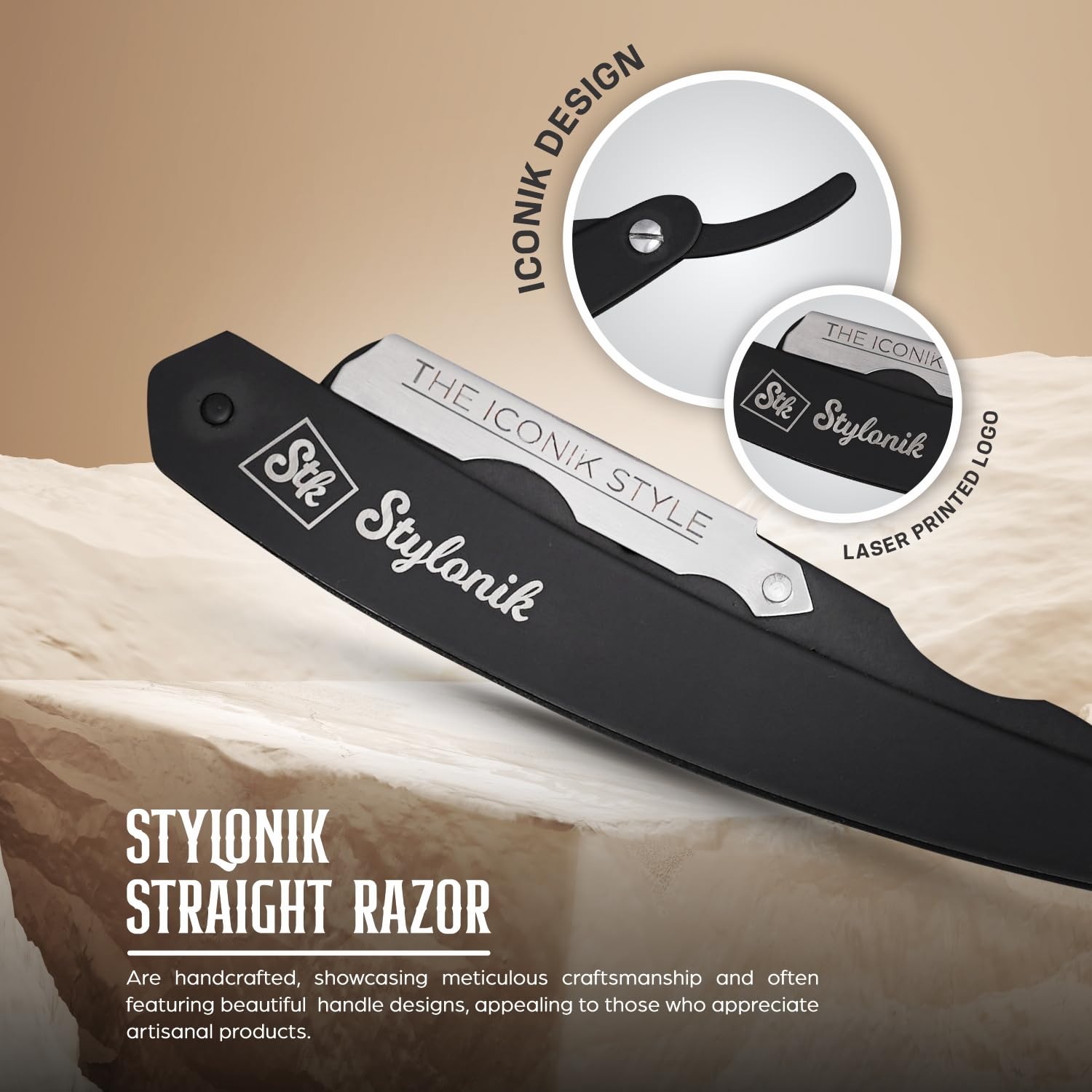 Stylonik leather razor pouch image showcases secure travel case for blades and razor