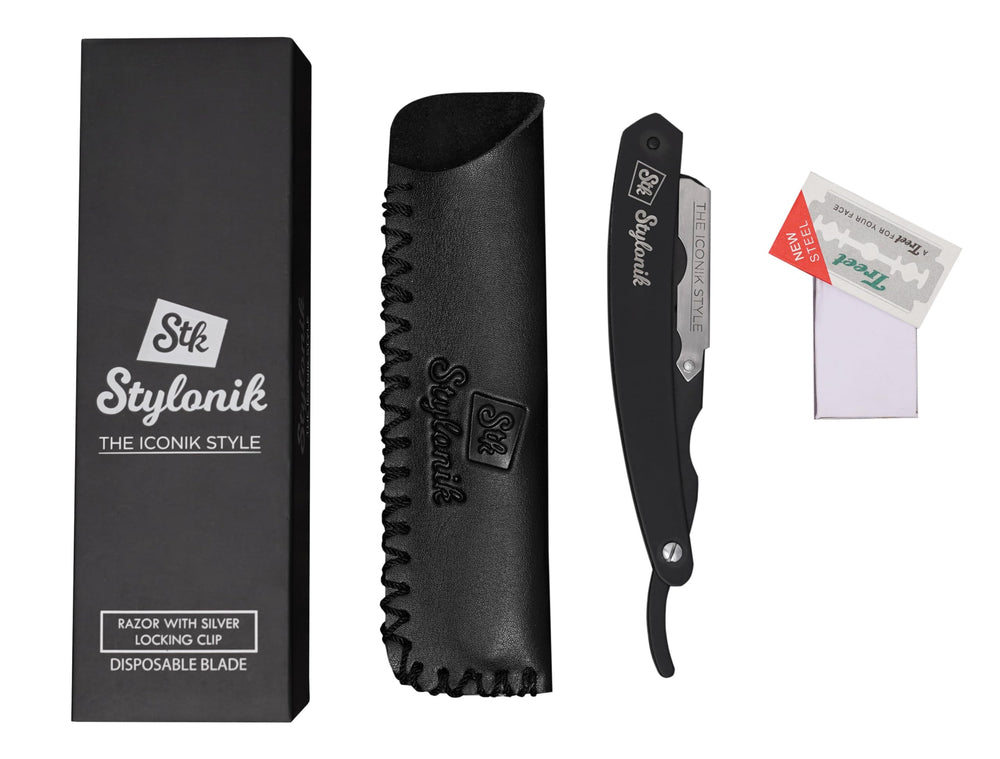 Stylonik precision trim image shows eyebrow and beard shaping with safety edge