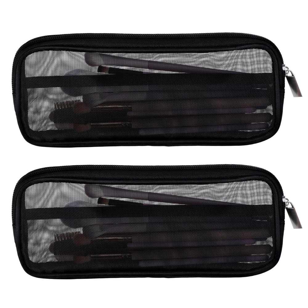 Styquenzer mesh makeup bag closed-front view shows portable organization for travel brushes.