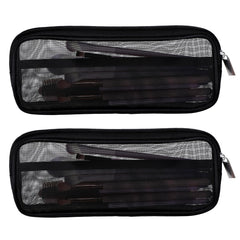 Styquenzer mesh makeup bag closed-front view shows portable organization for travel brushes.