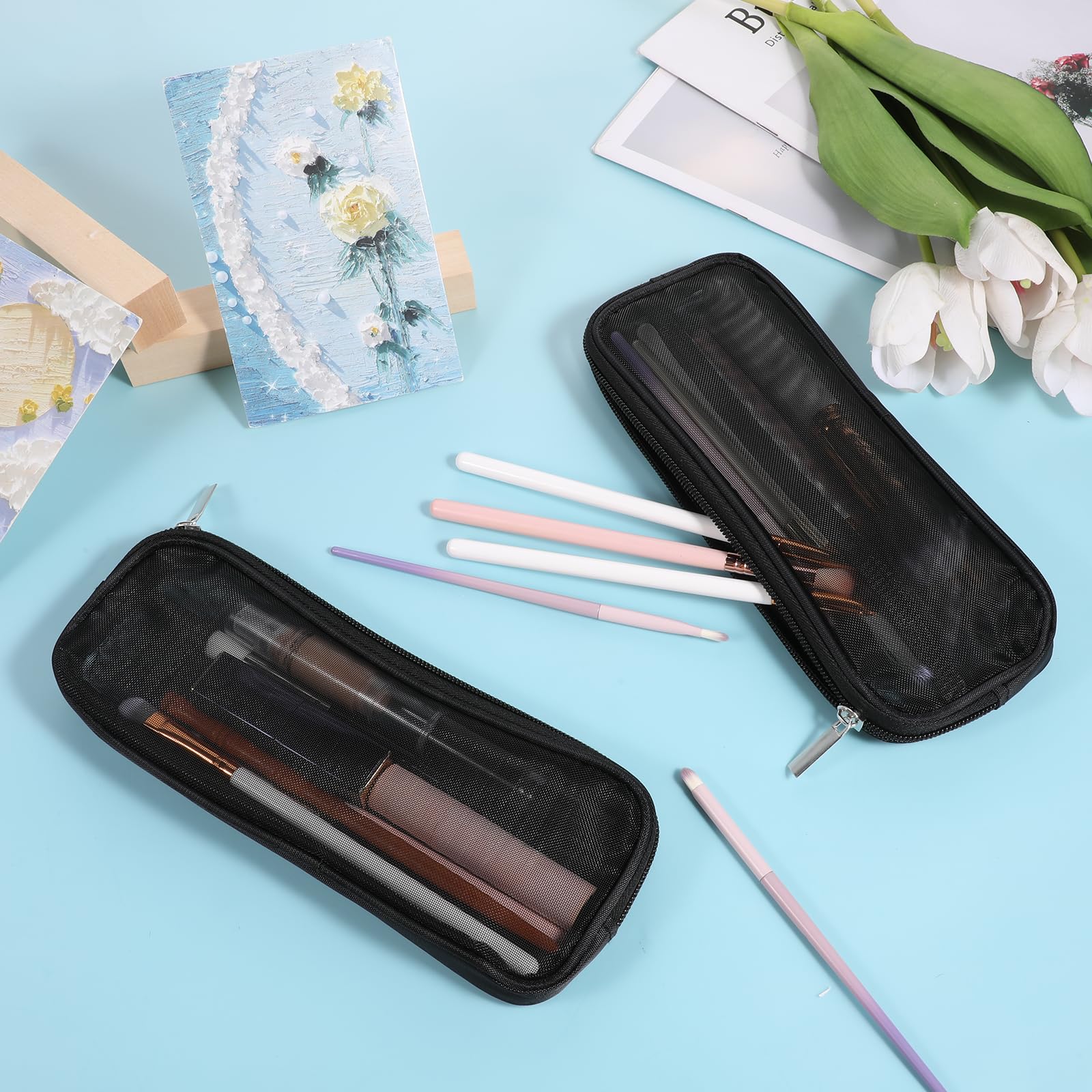 Styquenzer mesh makeup bag material-texture features durable nylon mesh for washable storage.