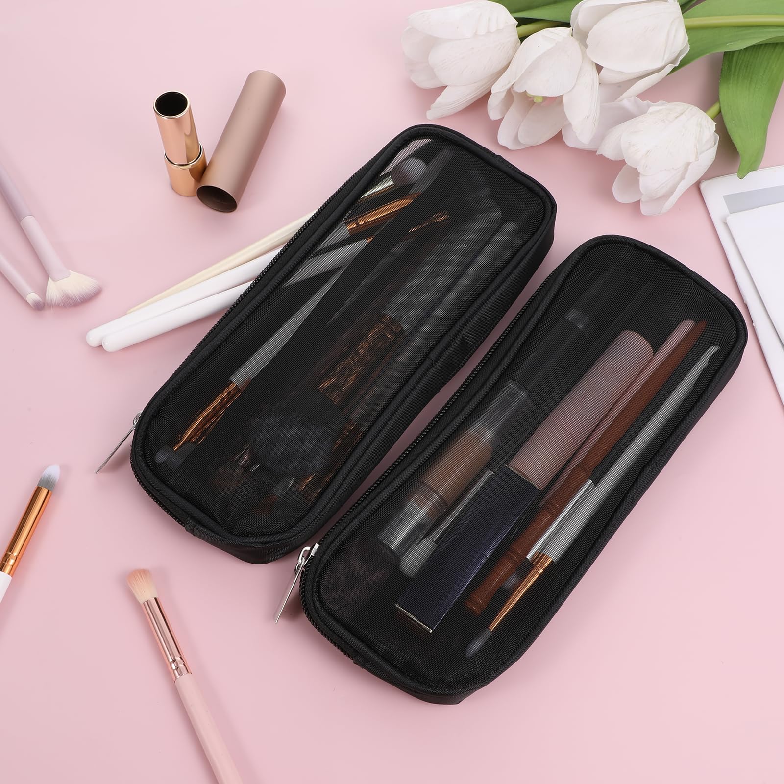 Styquenzer mesh makeup bag weight-dimension highlights lightweight 90g design for packing.