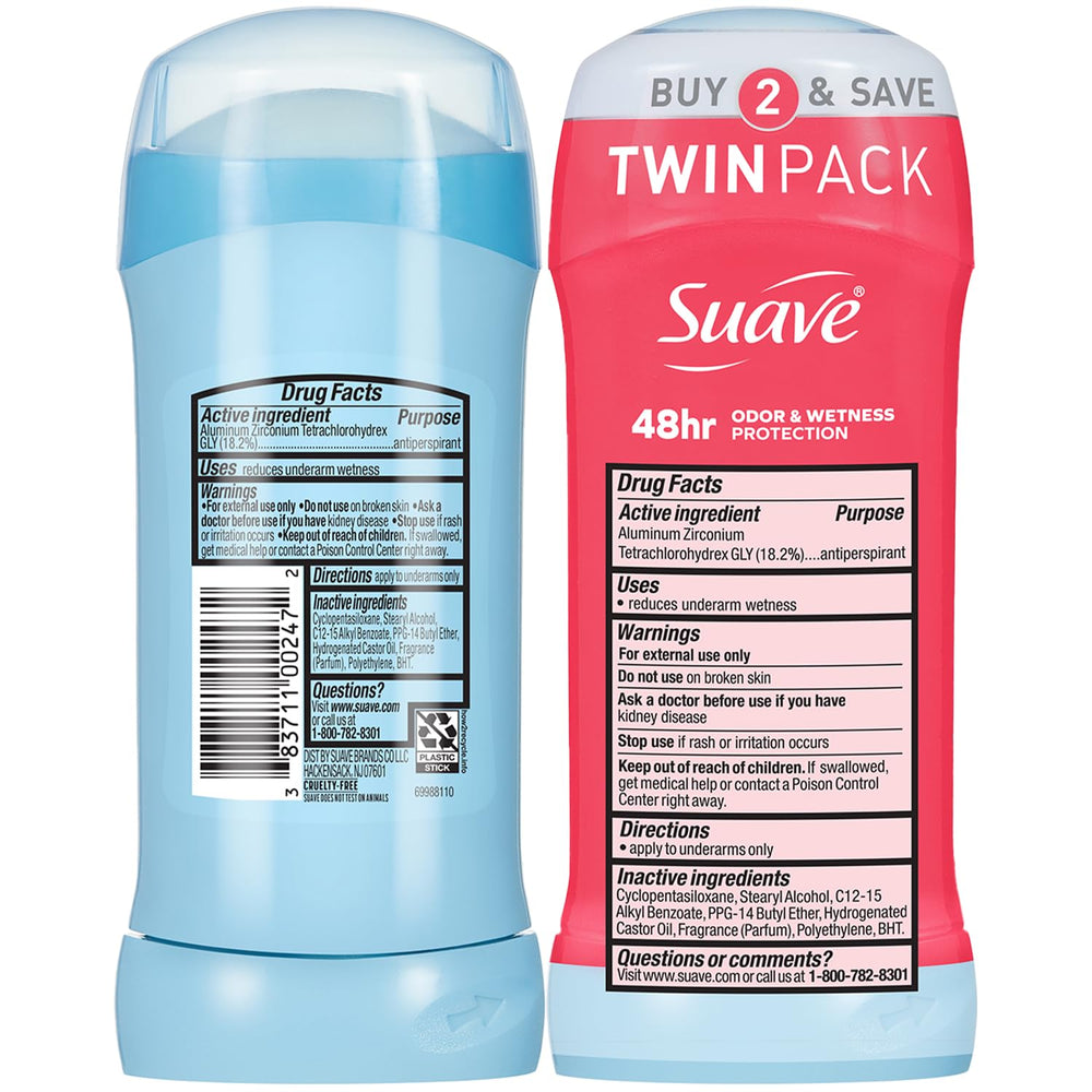 Suave 4-pack-back-view presents multiple sticks in a convenient bundle