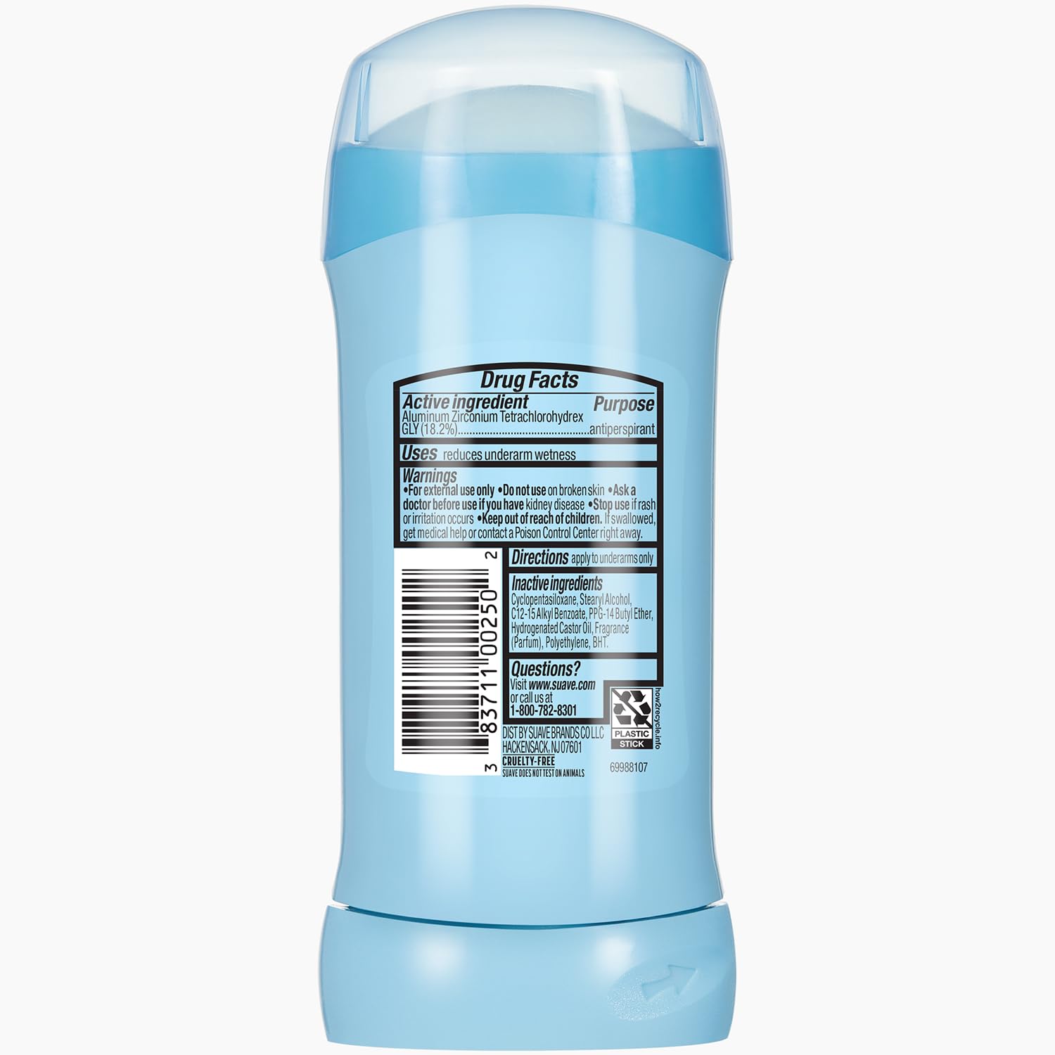 Suave 4-pack display on store shelf for easy bulk purchase.