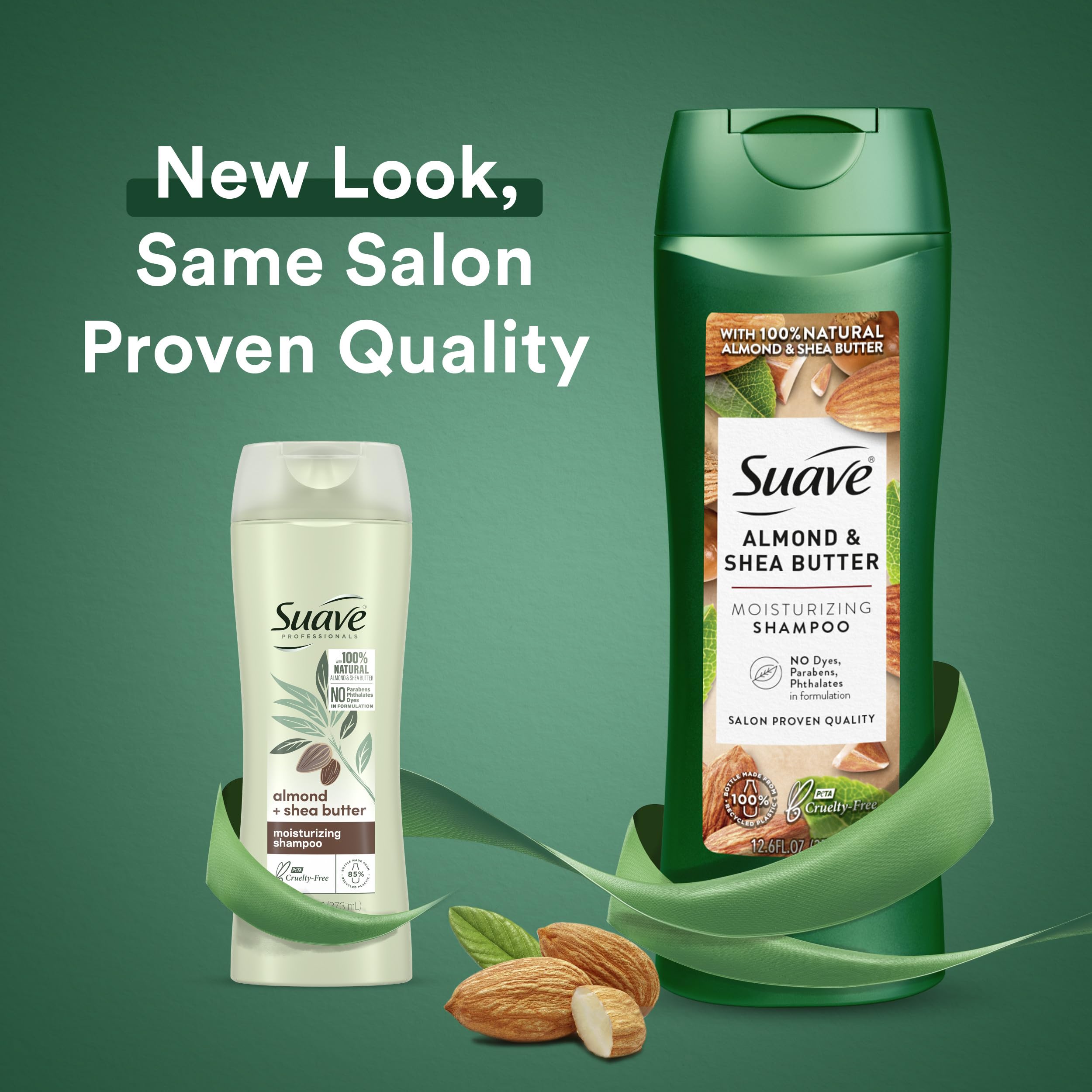 Suave Almond & Shea Butter conditioner bottle, providing hydration for dry, textured hair.