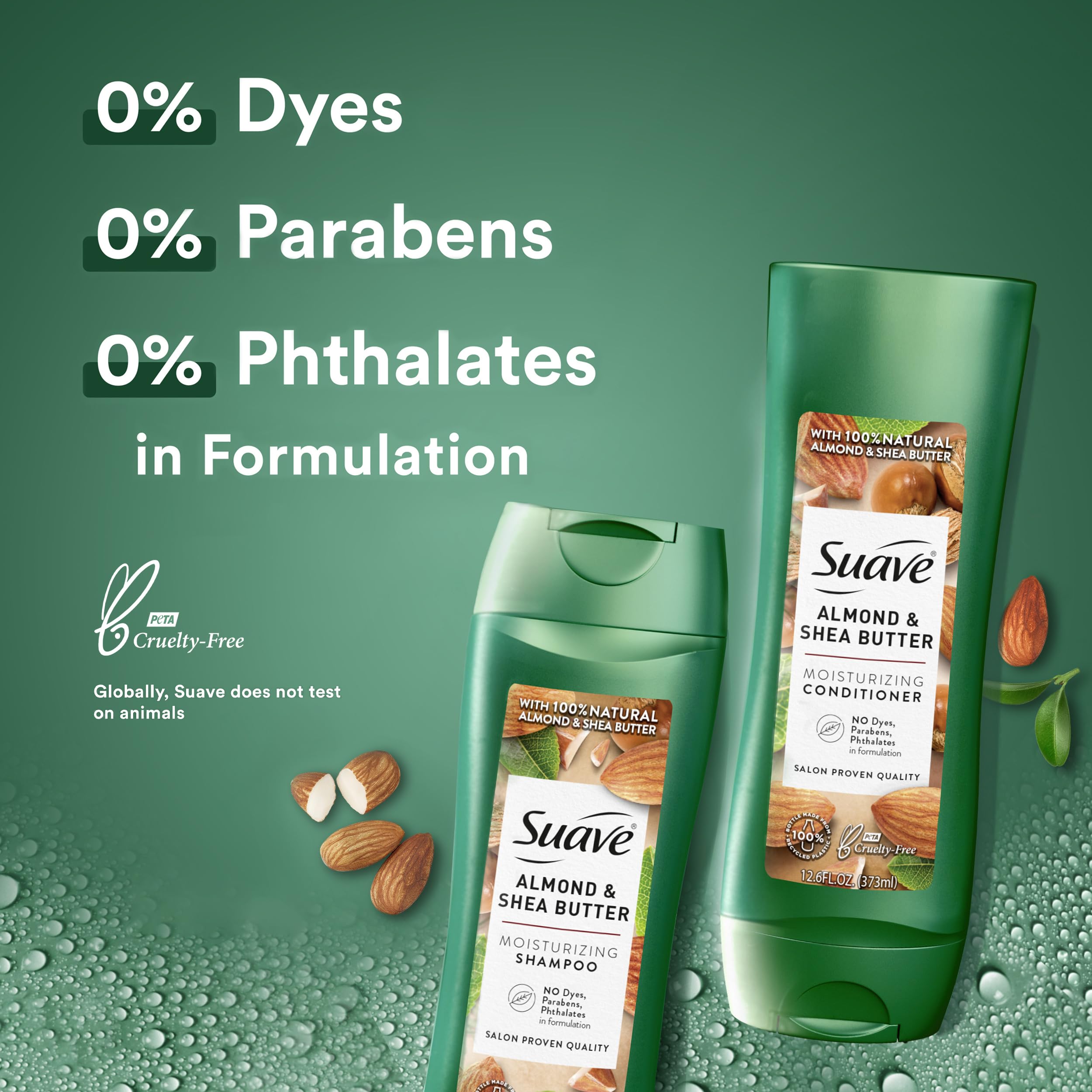 Suave Almond & Shea Butter set box, representing a salon-quality routine at home.