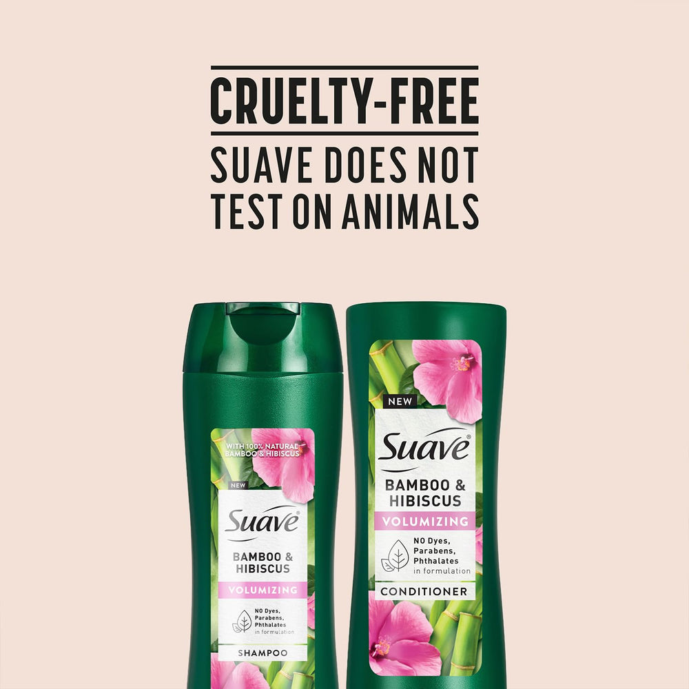 Suave Bamboo & Hibiscus set on sink emphasizes value and fragrance of the line.