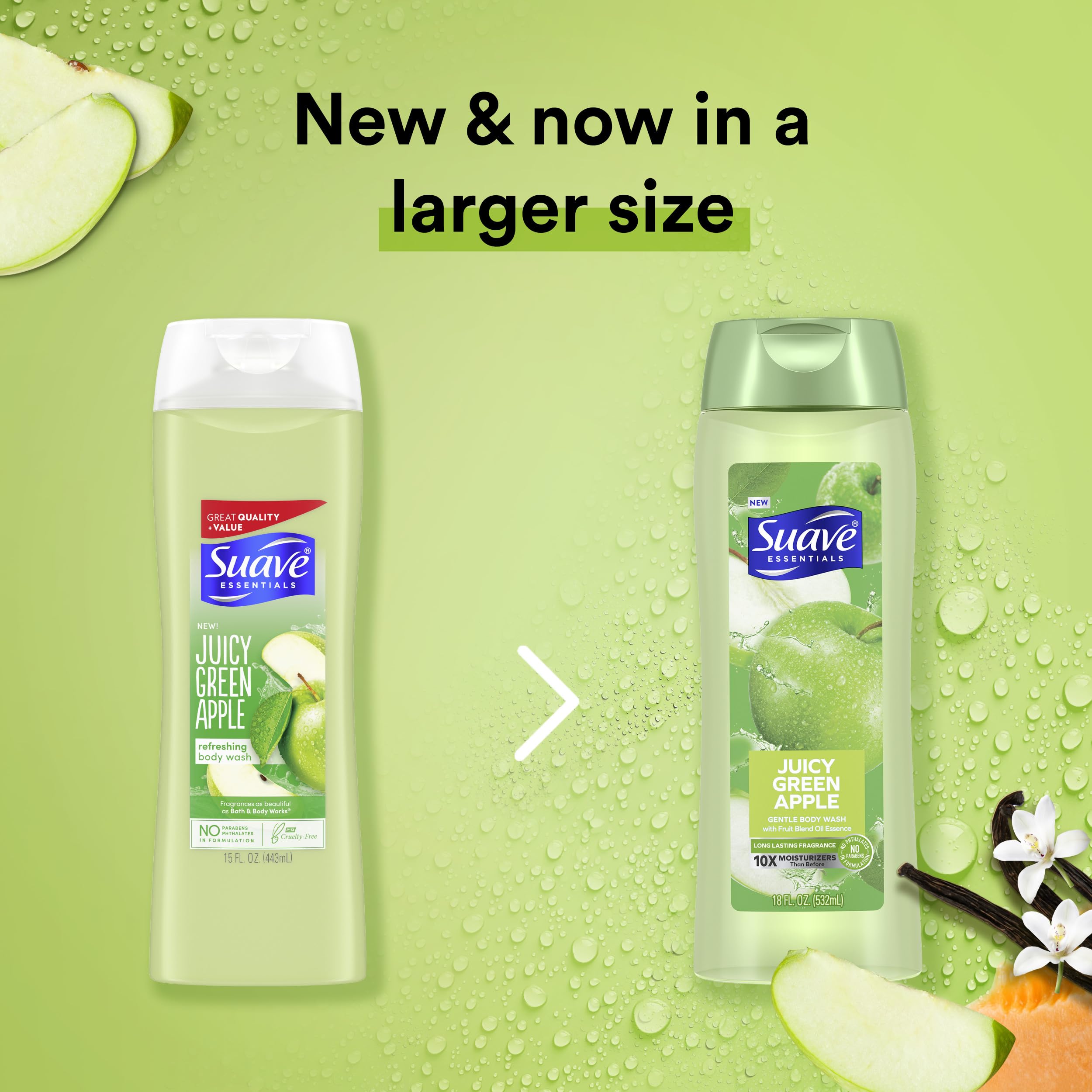 Suave Fruit Blend Oil Essence detail highlights skin-softening formula