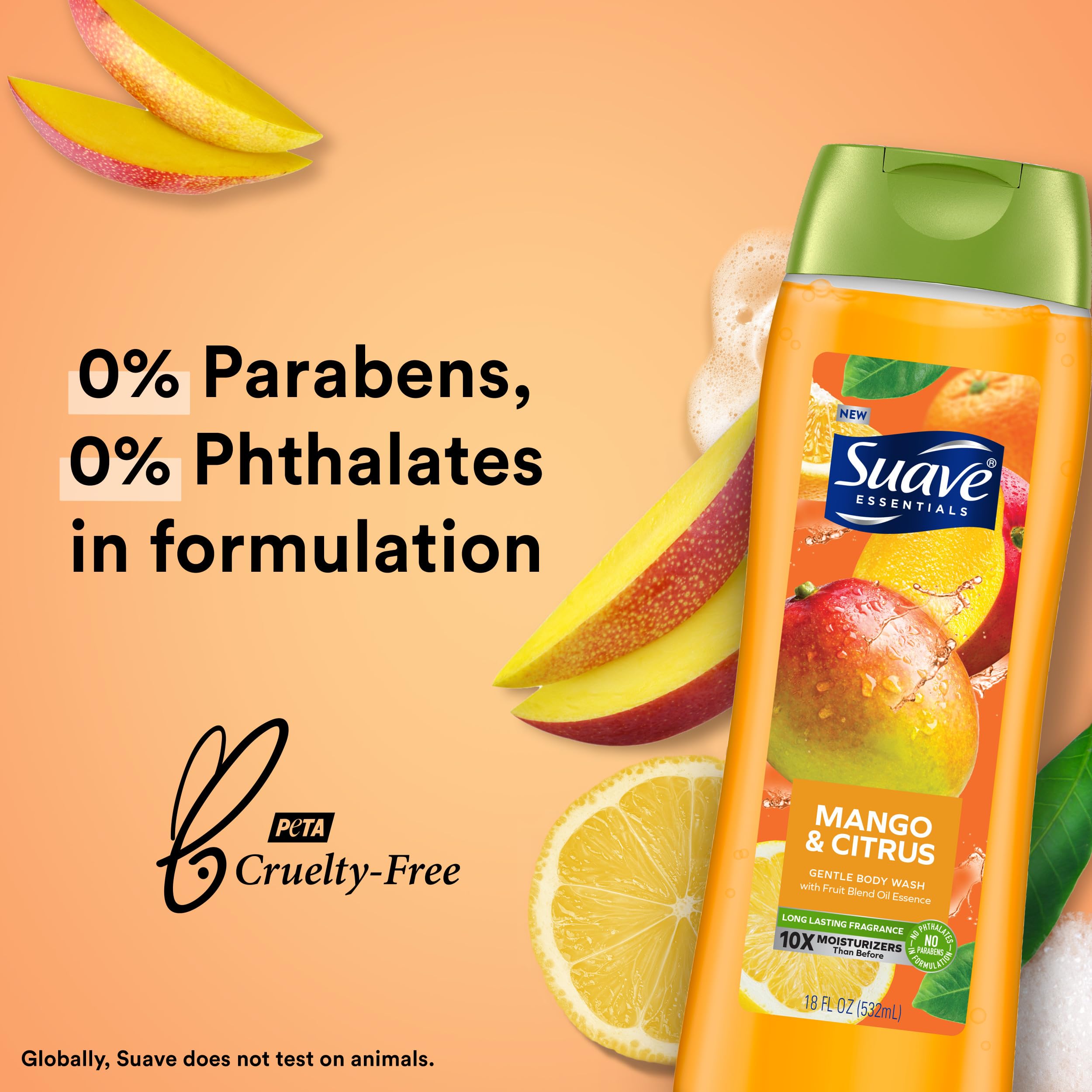 Suave Body Wash on a pouf creating rich foaming lather