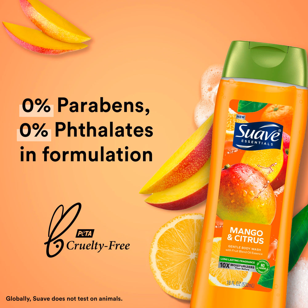 Suave Body Wash on a pouf creating rich foaming lather