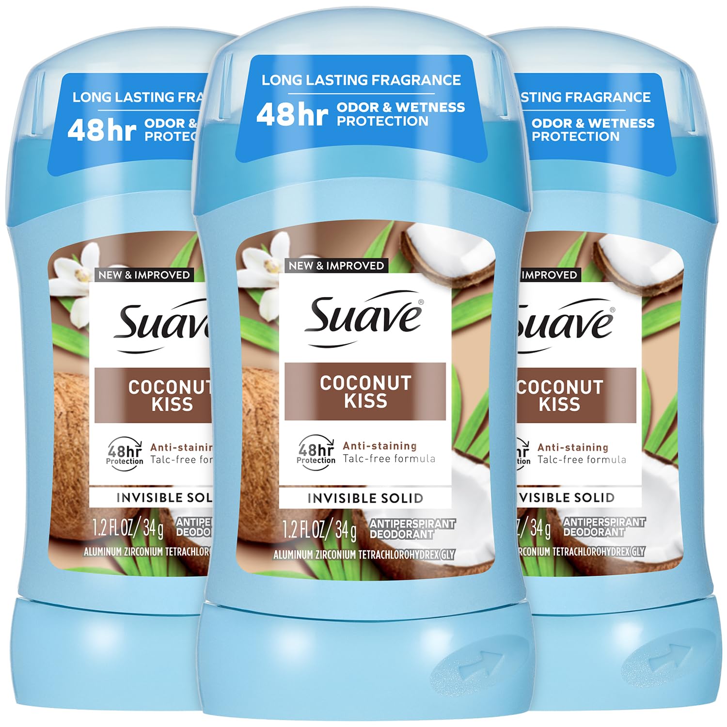 Suave Coconut Kiss deodorant stick in action delivering all-day freshness