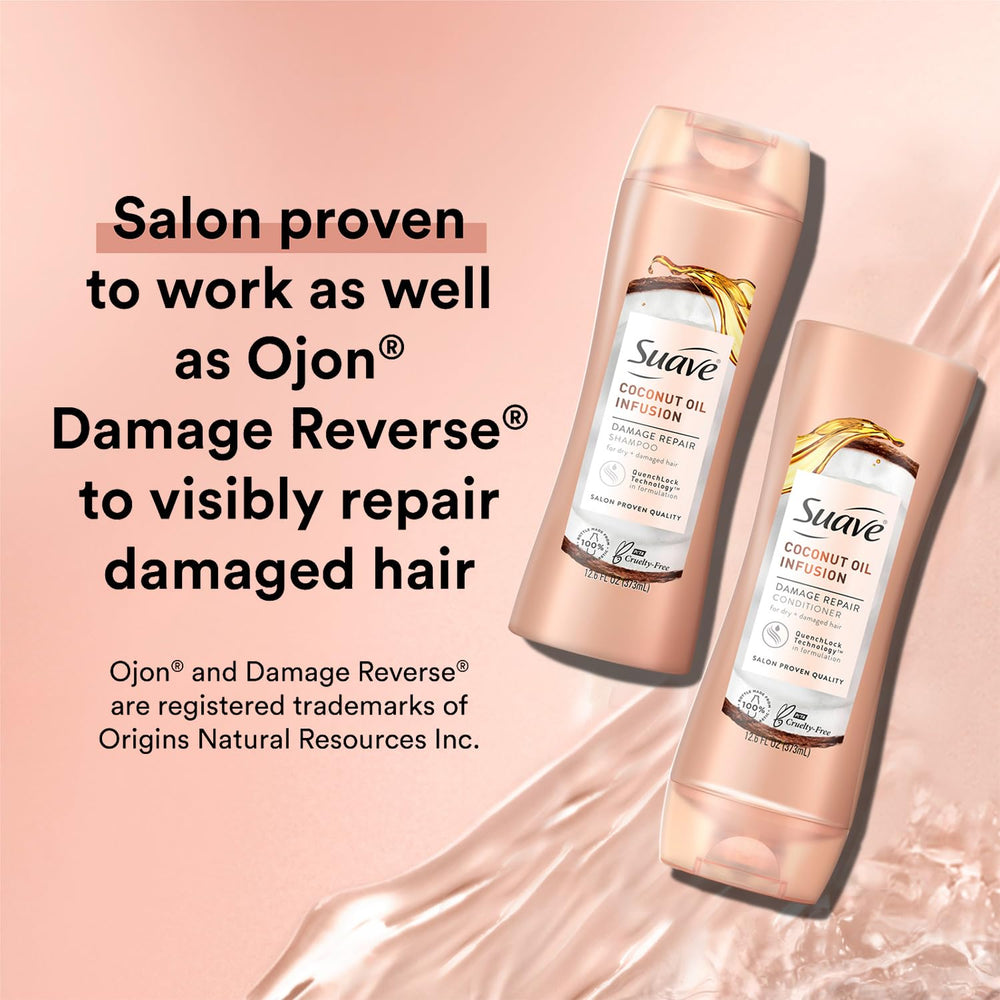 Suave Coconut Oil Infusion Conditioner bottle smooths and detangles.