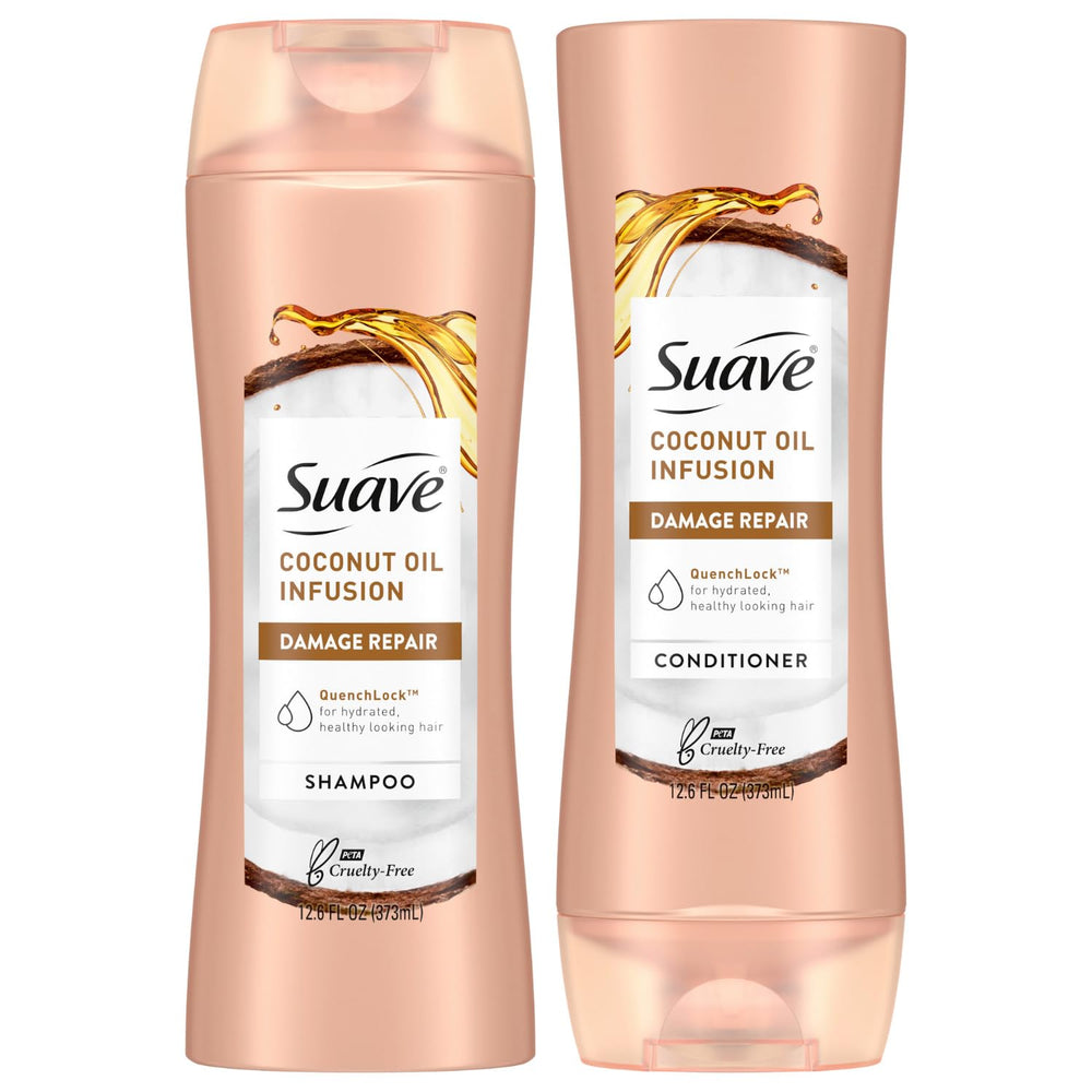 Suave Coconut Oil Infusion Shampoo bottle hydrates dry hair.
