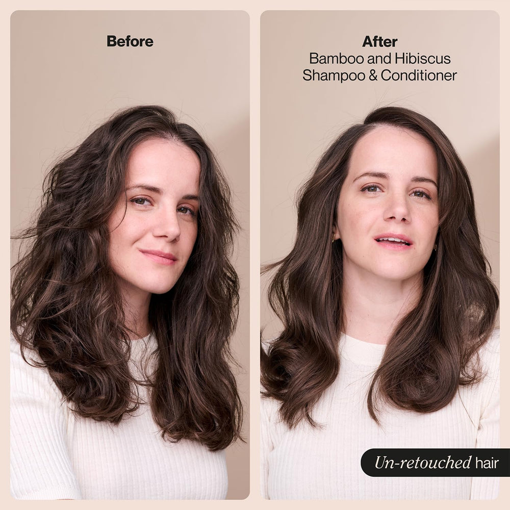 Suave Bamboo & Hibiscus conditioner cream texture on display signals lightweight hydration.