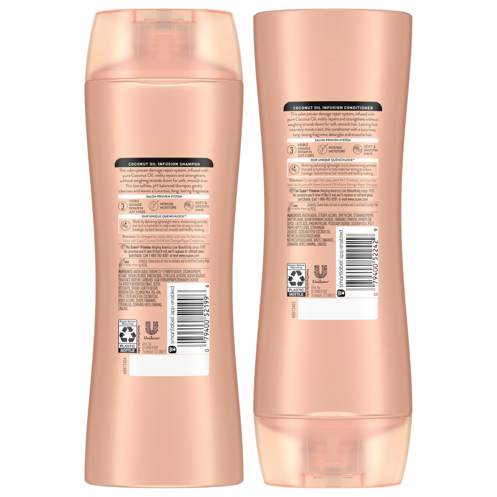Suave cruelty-free certification icon on packaging signals ethical choice.