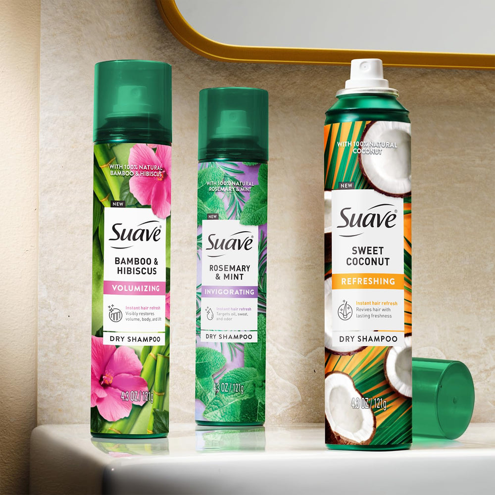 Suave dry shampoo coconut spray offers quick refresh on the go