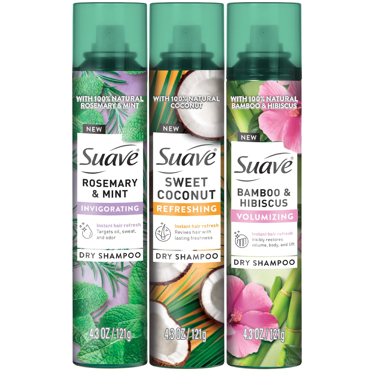 Suave dry shampoo rosemary-mint bottle refreshes roots between washes