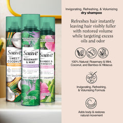 Suave dry shampoo rosemary-mint spritz boosts volume and energy with refreshing aroma
