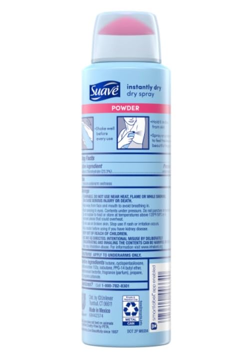Suave dry spray deodorant packaging 12-count highlighting convenient all-day freshness.