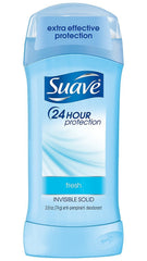 Suave Fresh Invisible Solid Deodorant bottle provides discreet all-day odor protection.