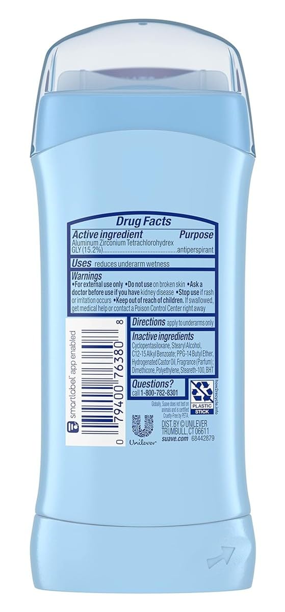 Suave glide-on clear application highlights smooth feel and long-lasting freshness
