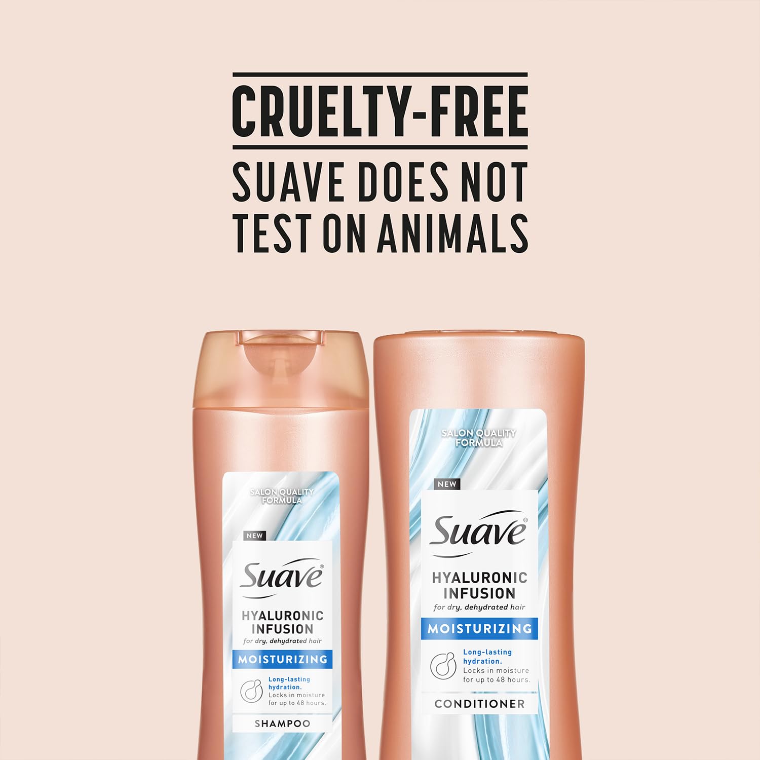 Suave Hyaluronic Infusion bathroom scene suggests spa-like daily routine