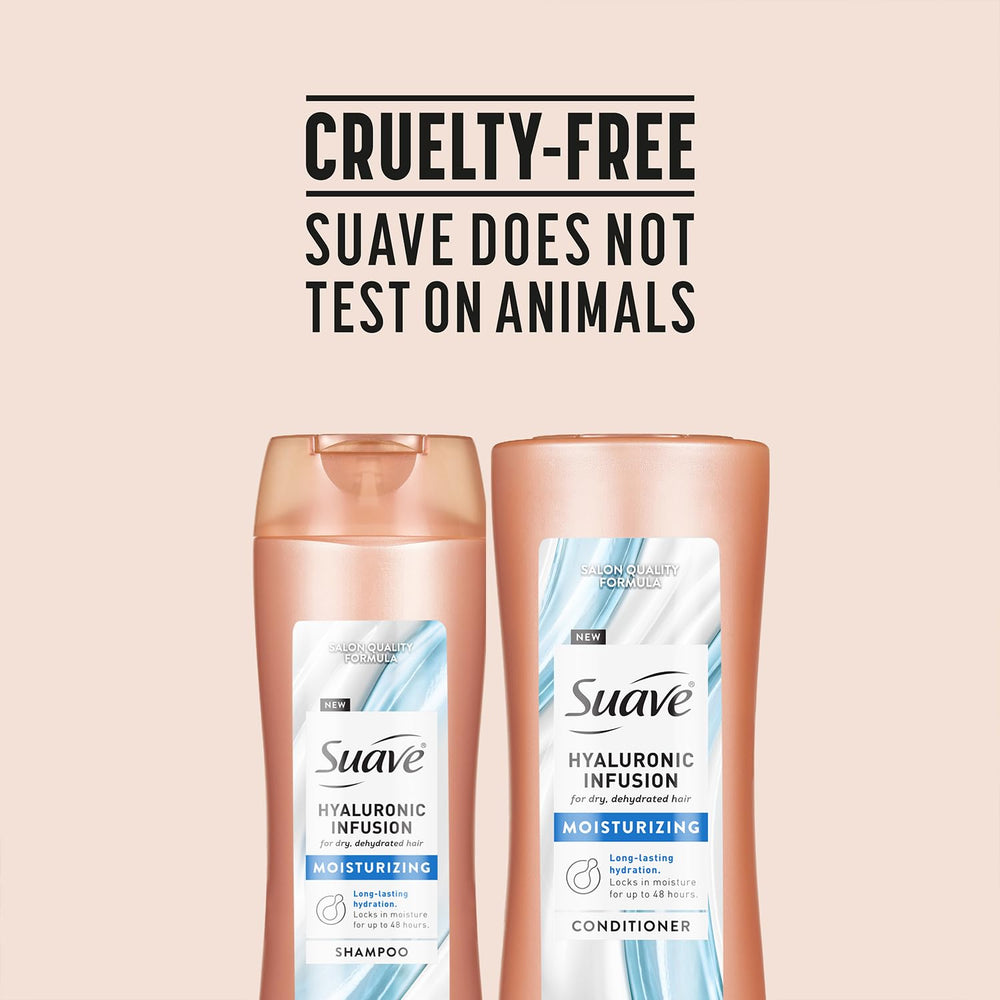 Suave Hyaluronic Infusion bathroom scene suggests spa-like daily routine
