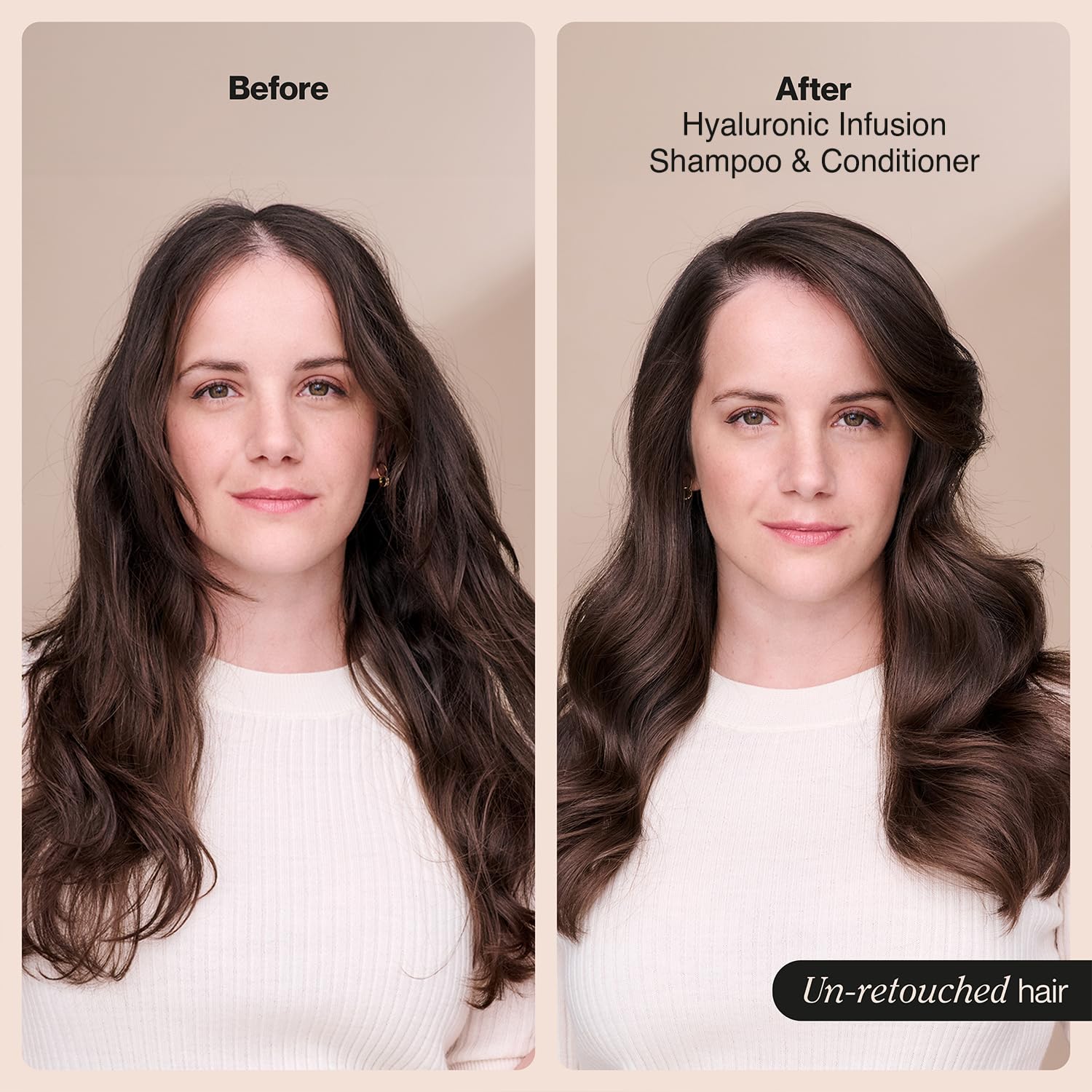 Suave Hyaluronic Infusion hair shine closeup highlights rejuvenated-looking ends