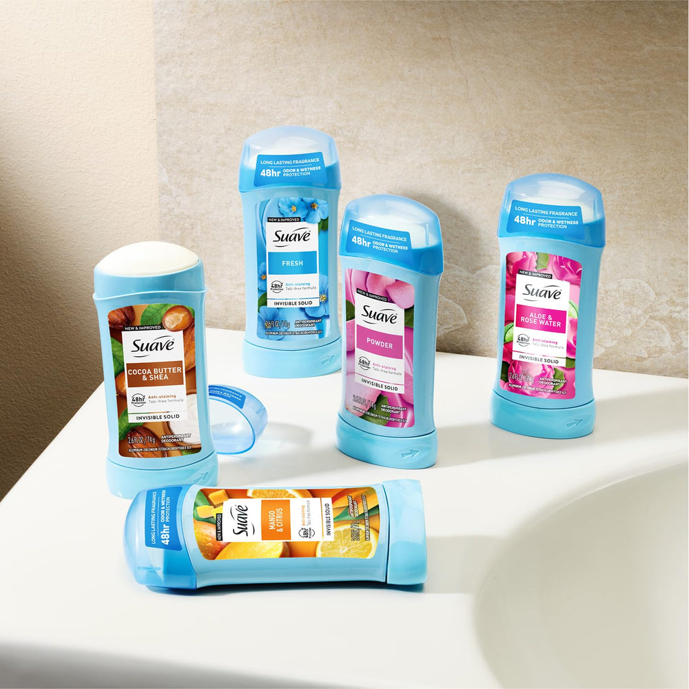 Suave invisible formula stays discreet on skin during workouts.