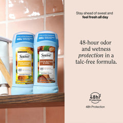 Suave invisible solid anti-stain design demonstrated for clear wear.