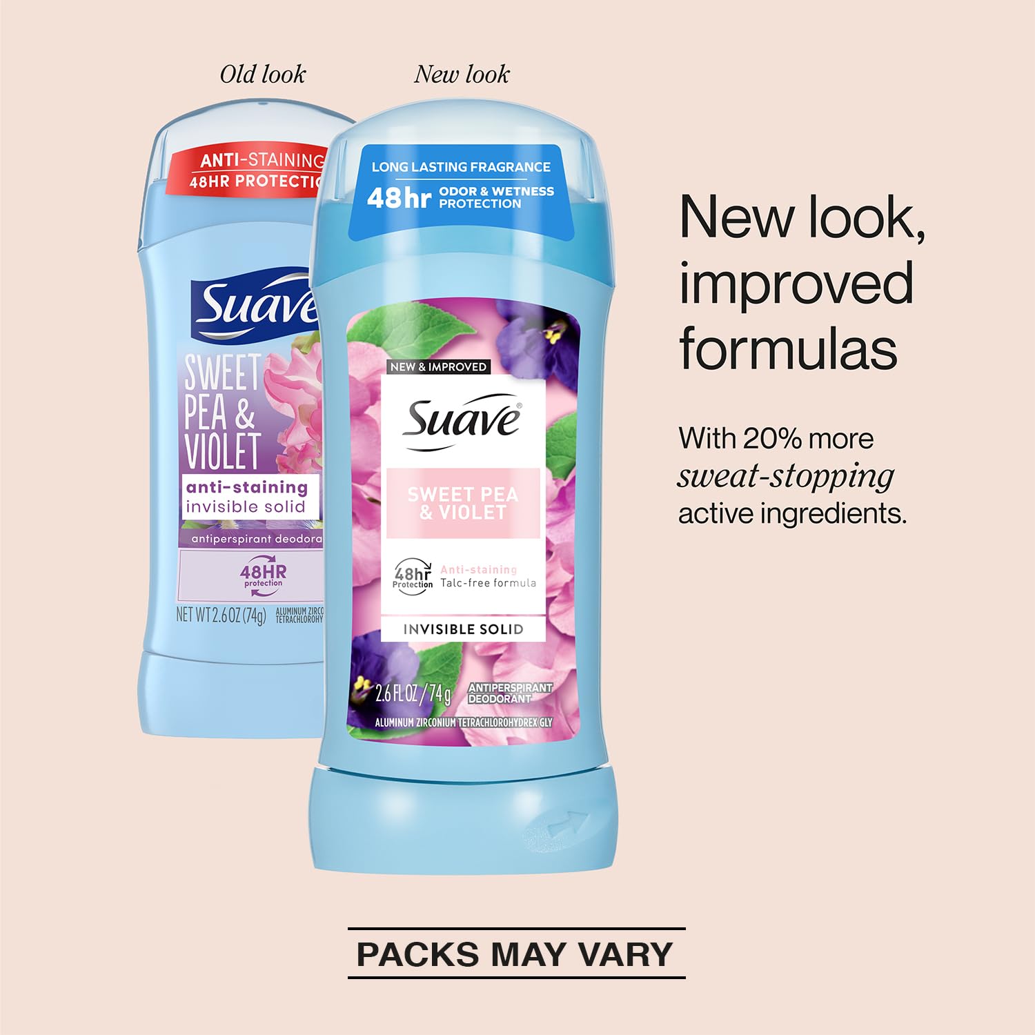 Suave invisible solid application close-up demonstrates stain-free wear on clothing.