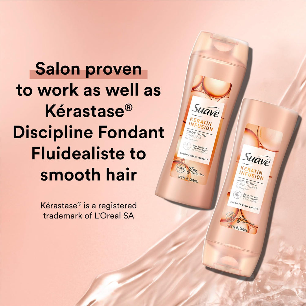 Suave Keratin Conditioner bottle detangles and softens dry hair