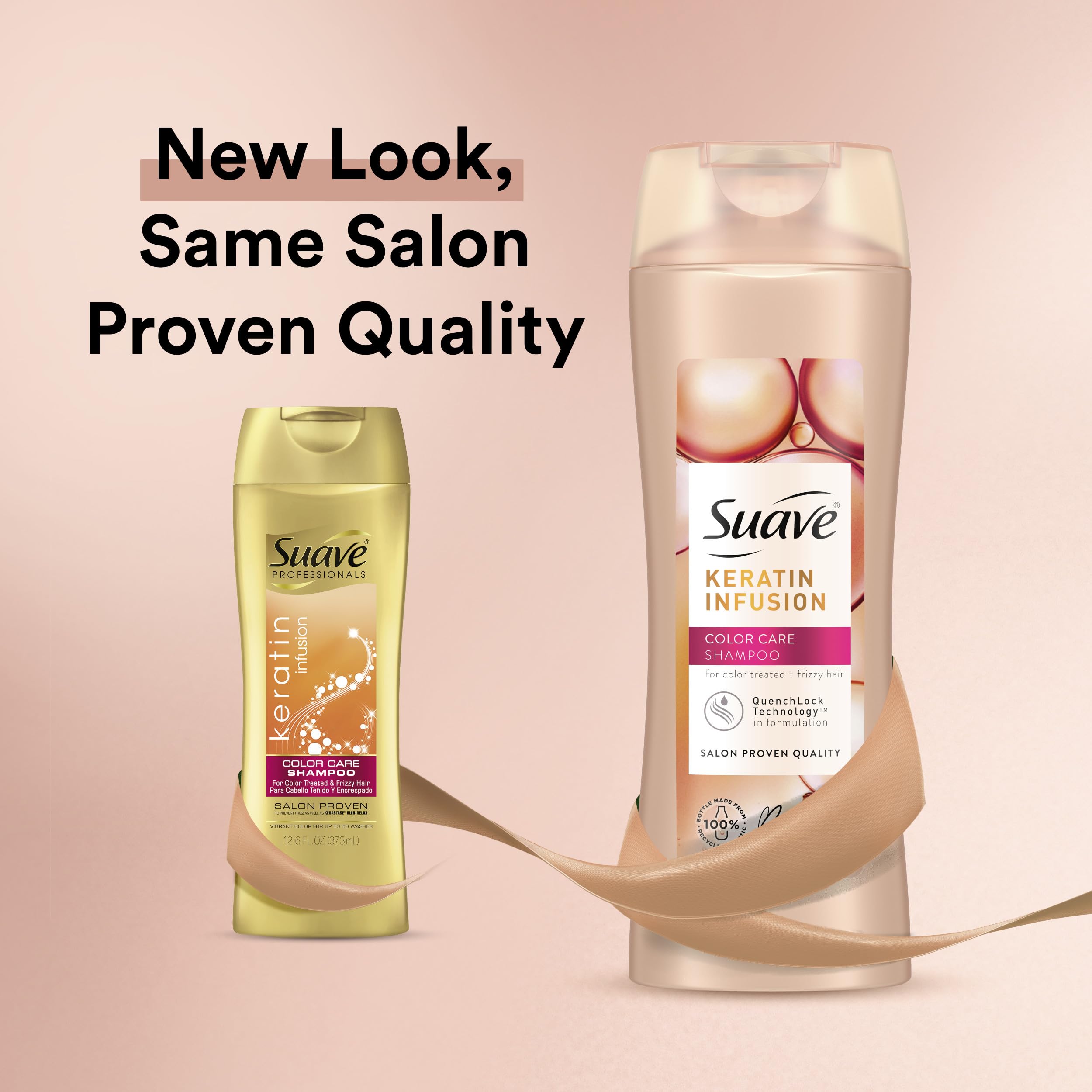 Suave Keratin Infusion conditioner bottle demonstrates detangler-friendly hydration for silky strands.