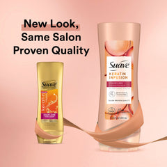 Suave Keratin Infusion shampoo lather close-up highlighting lightweight hydration for color-treated hair.