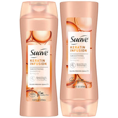 Suave Keratin Shampoo bottle smooths hair with keratin infusion