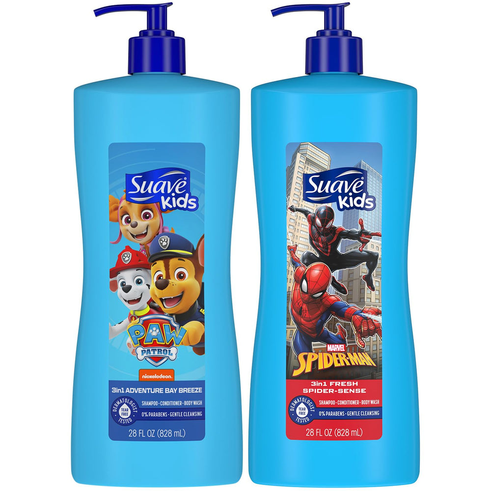 Suave Kids 3-in-1 Spiderman bottle with tear-free gentle cleansing for kids