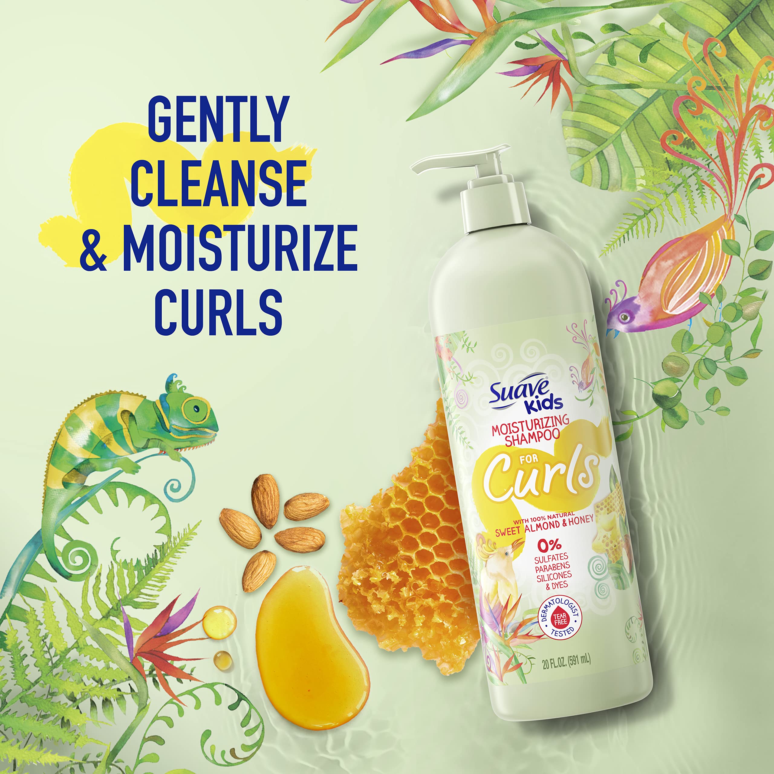 Suave Kids tear-free shampoo label indicating safe for sensitive eyes