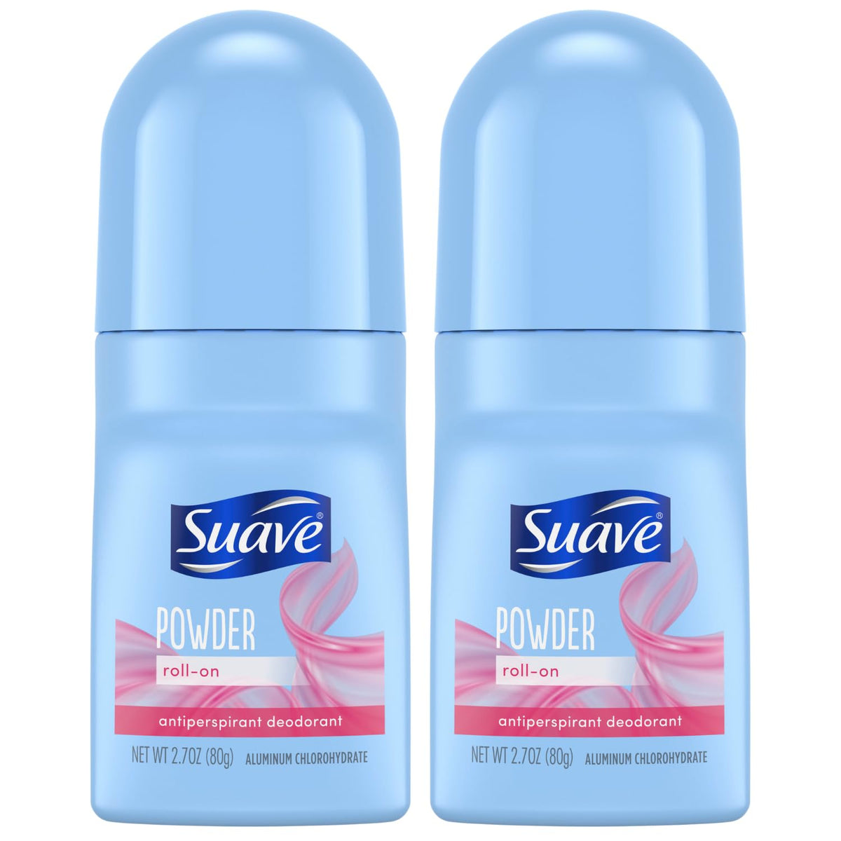 Suave Powder Roll-On Deodorant bottle showing 24-hour protection feature