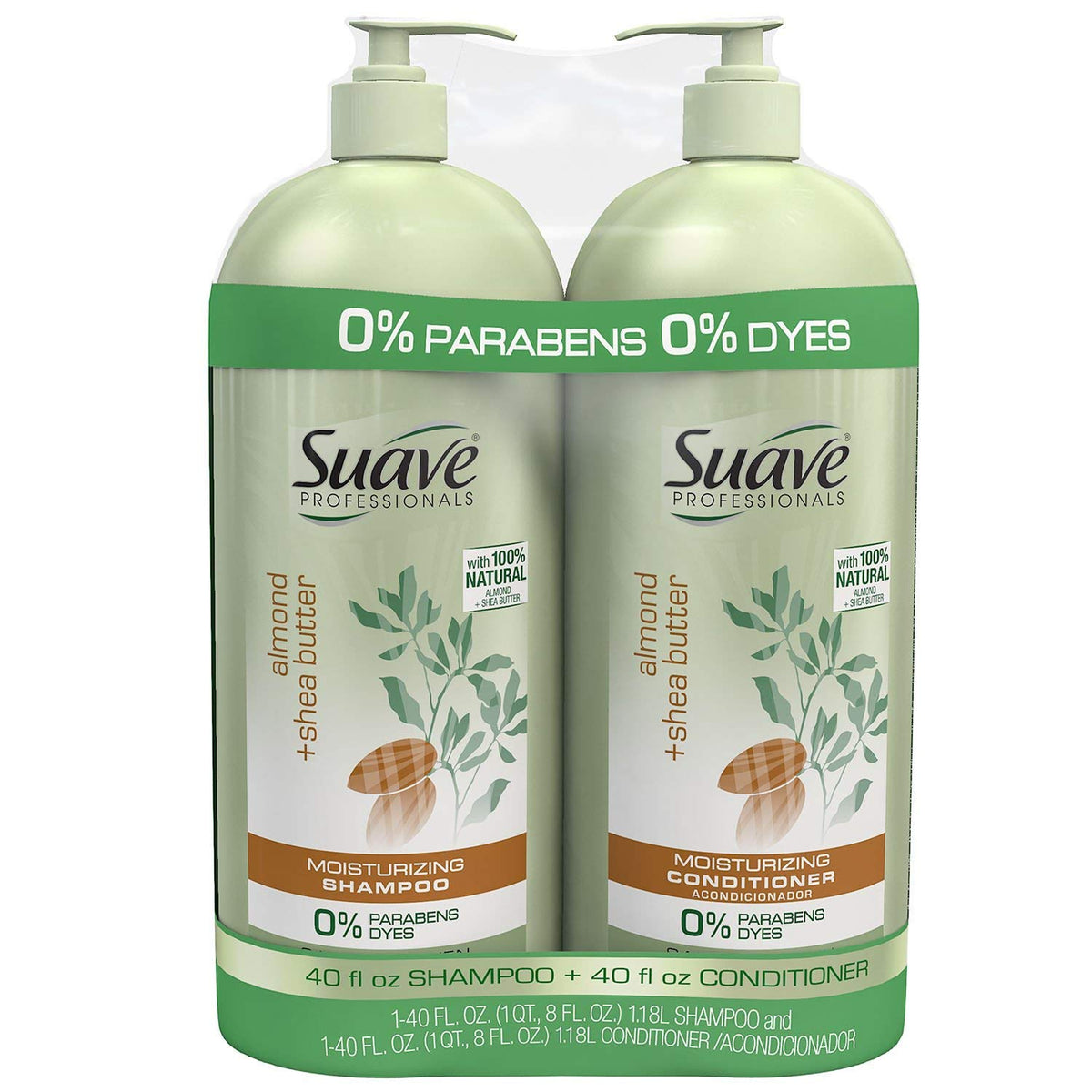 Suave Pro Almond & Shea Butter 2-pack bottle for nourishing cleanse and soft, manageable hair.