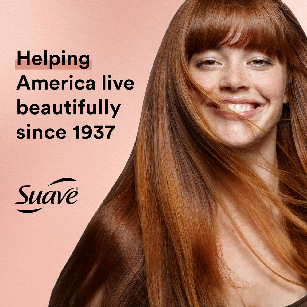 Suave Professionals Collagen Infusion shampoo root-volume close-up shows volumized strands