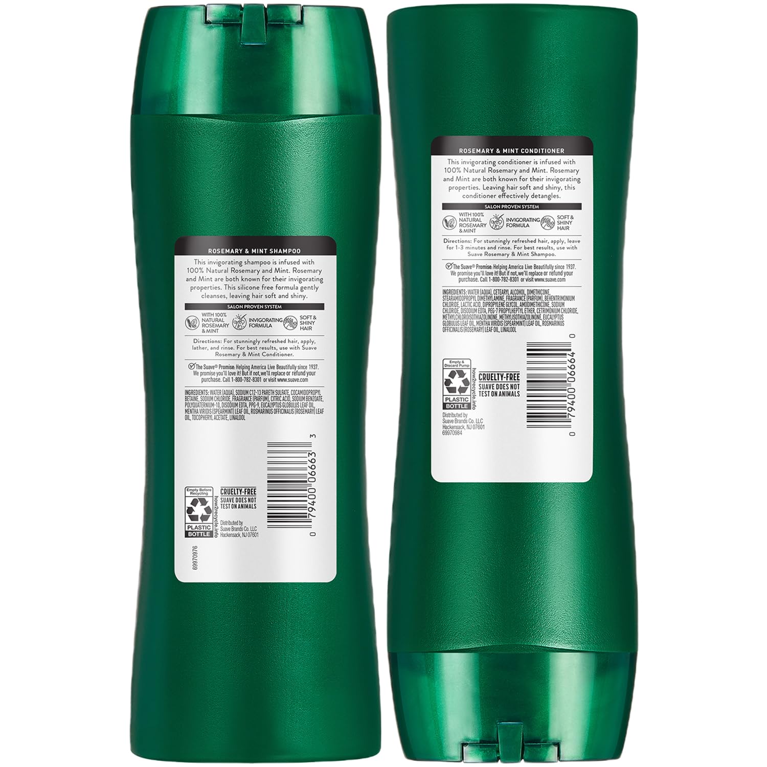 Hair care close-up with Suave Rosemary Mint emphasizes natural rosemary and mint benefits.