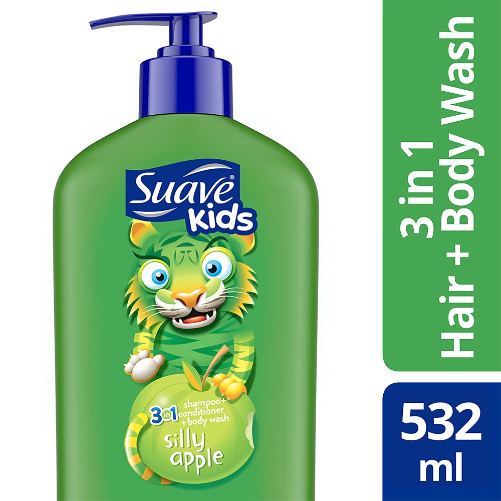 Suave Silly Apple 3-in-1 bottle pour shows tear-free formula for worry-free bath time