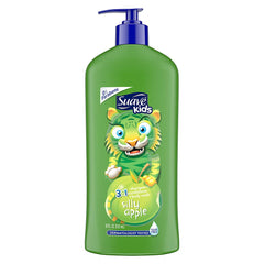 Suave Silly Apple 3-in-1 bottle on sink offers gentle cleansing for kids