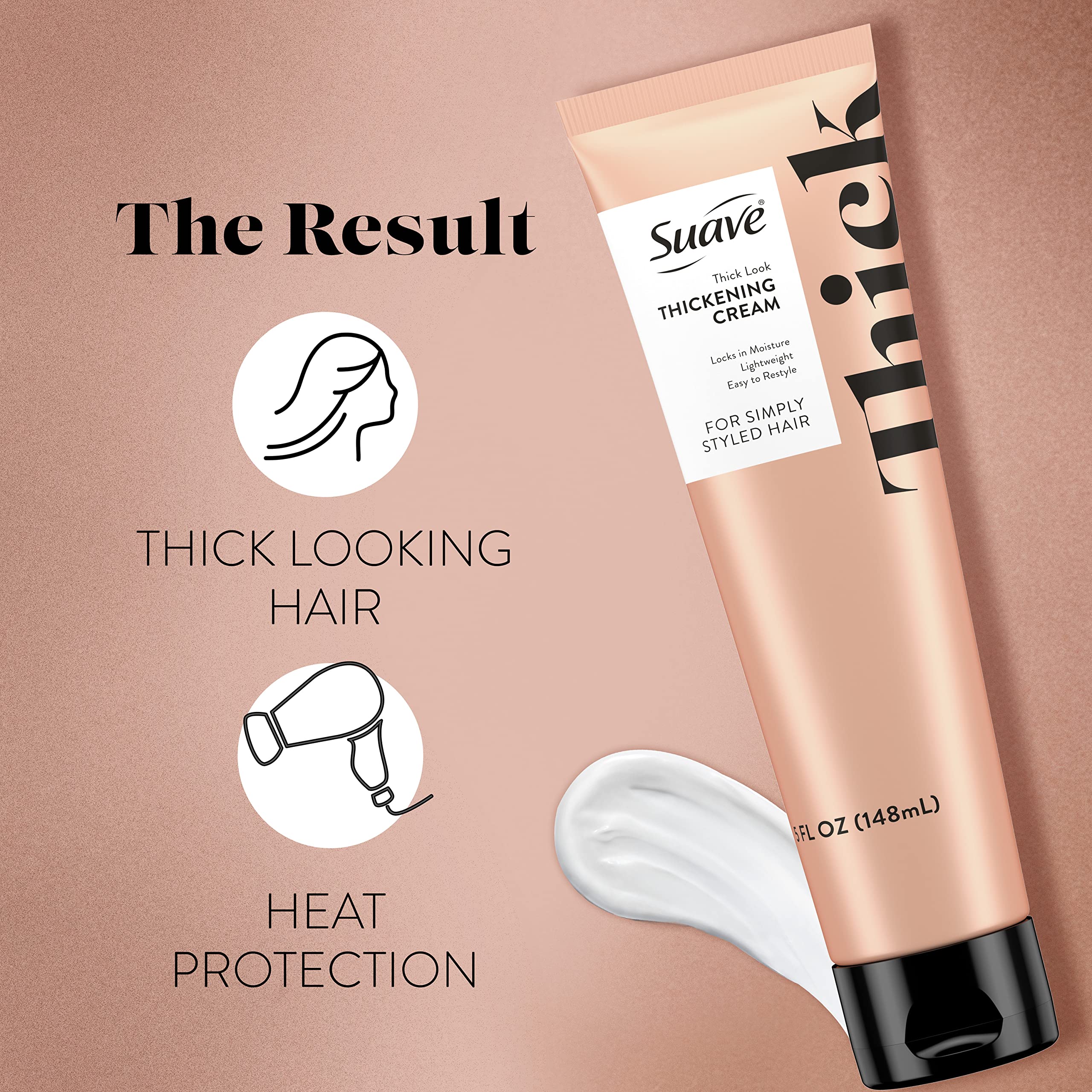 Hands applying Suave Simply Styled cream to wet hair for even distribution.