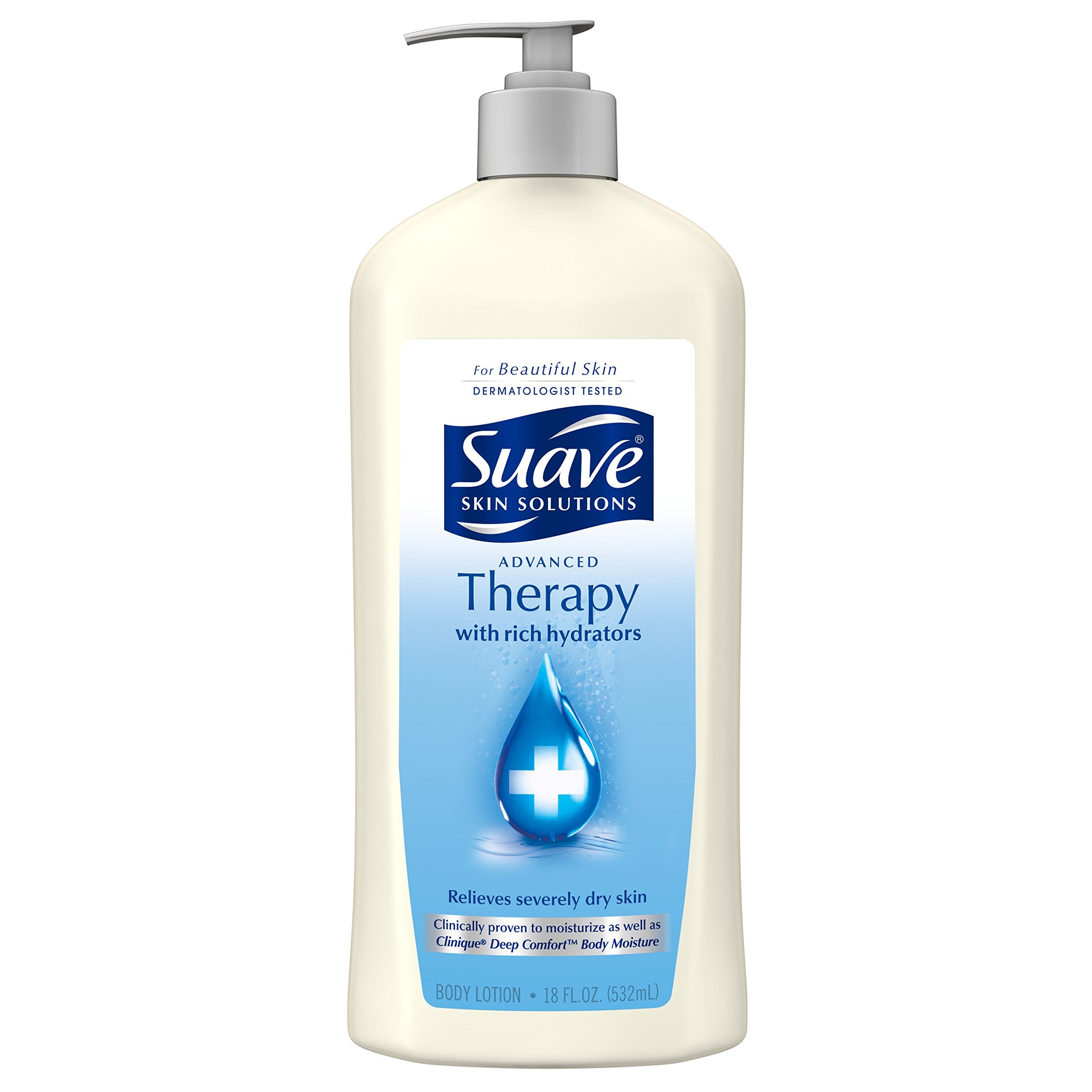Suave Skin Solutions Advanced Therapy bottle front showing 24-hour moisturization promise