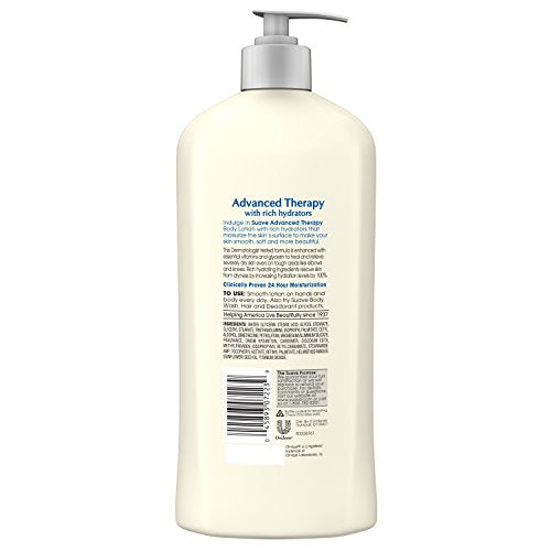 Suave Skin Solutions Advanced Therapy label closeup highlighting dermatologist-tested formula