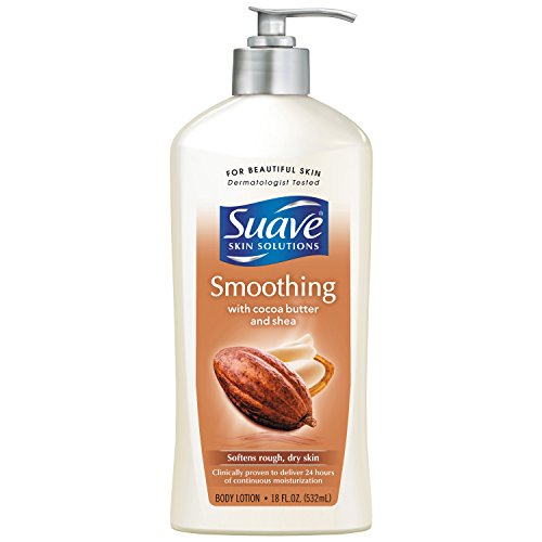 Unilever Suave Skin Solutions Cocoa Butter & Shea ingredients-label closeup shows nourishing blend.