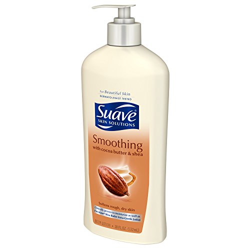 Unilever Suave Skin Solutions Cocoa Butter & Shea dermatologist-tested seal.