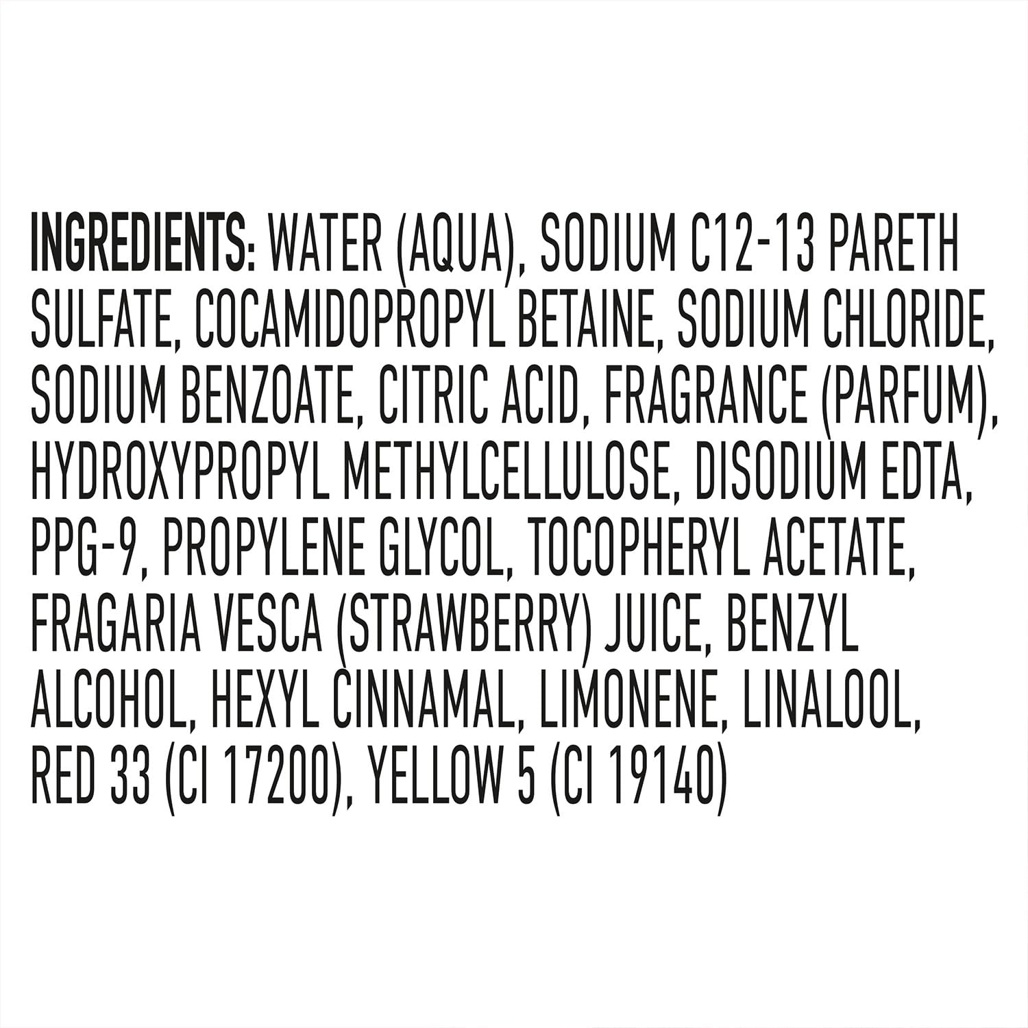 Suave Sun-Ripened Strawberry shampoo label highlights strawberry extract.
